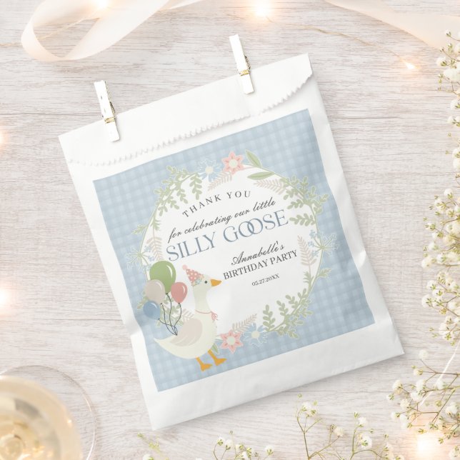 Blue Silly Goose Floral Gingham Birthday Favours Favour Bags (Clipped)