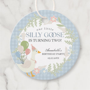 Blue Silly Goose Floral Gingham Birthday Party Favour Tags