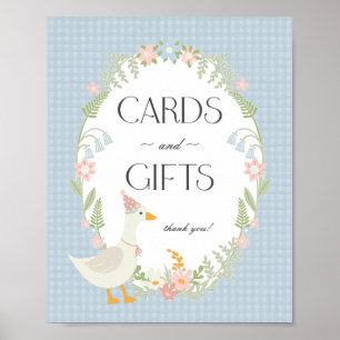 Blue Silly Goose Floral Gingham Cards and Gifts Poster