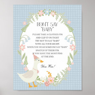 Blue Silly Goose Floral Gingham Dont Say Baby Game Poster