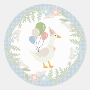 Blue Silly Goose Floral Gingham Favours Classic Round Sticker
