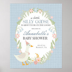 Blue Silly Goose Gingham Baby Shower Welcome Sign