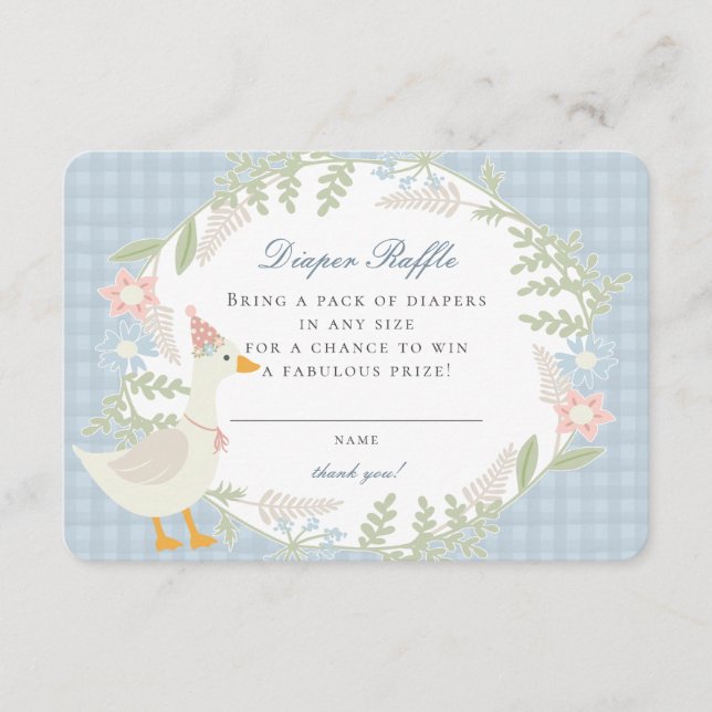 Blue Silly Goose Gingham Floral Diaper Raffle Card (Front)