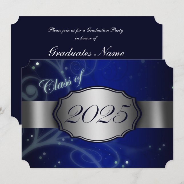 Blue & Silver 2025 Graduation Party Invitation (Front/Back)