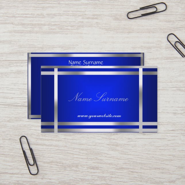 Blue Silver Abstract Business Card (Front/Back In Situ)