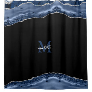 Blue & Silver Agate Personalised Monogram Shower Curtain