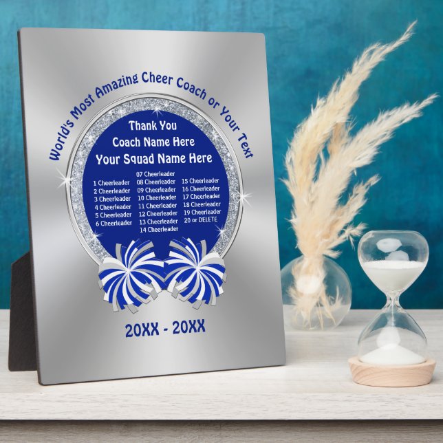 Blue, Silver and White Cheerleading Coach Gifts Plaque (Side)