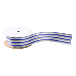 Blue, Silver and White Stripes Satin Ribbon