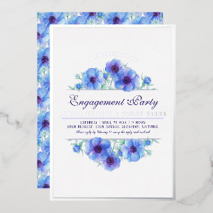Blue silver anemone floral watercolor engagement