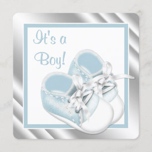 Blue Silver Baby Boy Shower Invitation