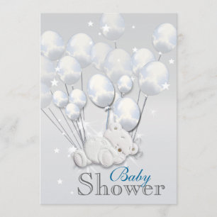 Blue silver baby shower boys invitation