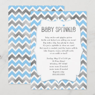 Blue Silver Baby Sprinkle boy baby shower invites