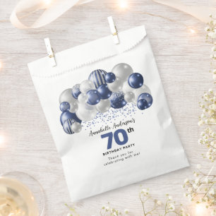 Blue Silver Balloon Glitter Favour 70th Birthday Bags