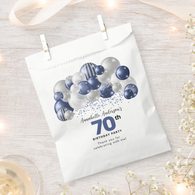 Blue Silver Balloon Glitter Favour 70th Birthday Favour Bags (Clipped)