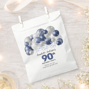 Blue Silver Balloon Glitter Favour 90th Birthday Bags