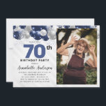 Blue Silver Balloon Glitter Photo 70th Birthday Invitation<br><div class="desc">Modern Glam Navy Blue Silver Grey Balloon Glitter Sparkle Any Age Photo Birthday Invitation</div>
