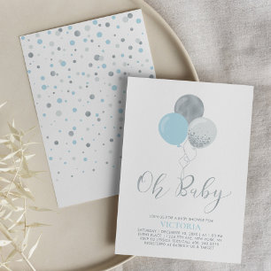 Blue & Silver Balloons Oh Baby Boy Baby Shower Invitation