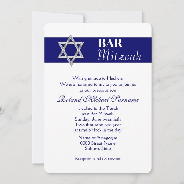 Blue silver bar mitzvah celebrations #4 invitation (Front)