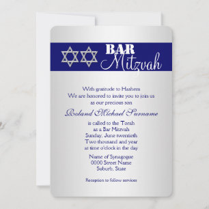 Blue silver bar mitzvah celebrations #5 invitation