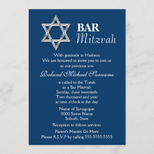 Blue silver bar mitzvah celebrations invitation