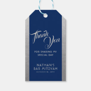 Blue Silver Bar Mitzvah Favour Thank You Gift Tags