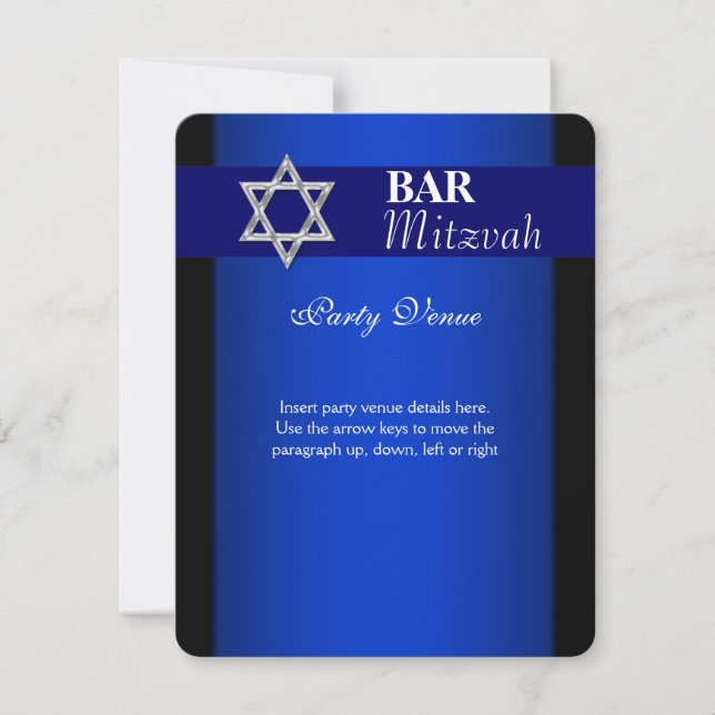 Blue silver bar mitzvah insert blue background invitation (Front)