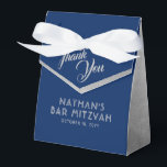 Blue & Silver Bar Mitzvah Modern Thank You  Favour Box<br><div class="desc">Modern and elegant blue and silver grey Bar Mitzvah Thank You favour boxes with simple faux silver texture border edges and personalised text. Coordinating items available in the Paper Grape Zazzle Designer Shop Bar Mitzvah Section. Edit the colours and fonts by clicking 'customise further'.</div>