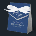 Blue & Silver Bar Mitzvah Modern Thank You  Favour Box<br><div class="desc">Modern and elegant blue and silver grey Bar Mitzvah Thank You favour boxes with simple faux silver texture border edges and personalised text. Coordinating items available in the Paper Grape Zazzle Designer Shop Bar Mitzvah Section. Edit the colours and fonts by clicking 'customise further'.</div>