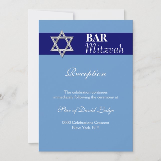 Blue silver bar mitzvah | RECEPTION Invitation (Front)
