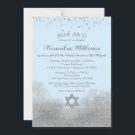 Blue Silver Bat Mitzvah Invitation<br><div class="desc">An elegant blue and silver Bat Mitzvah invitation featuring silver glitter confetti at the top and silver glam bling at the bottom with a silver glitter Star of David.</div>