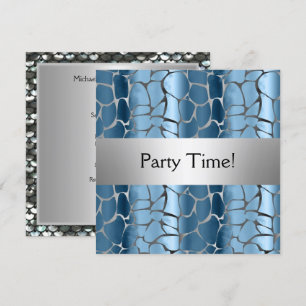 Blue Silver Birthday Party Personalised Invitation