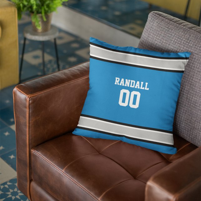 Blue, Silver, Black & White Football Team Custom Cushion (Creator Uploaded)