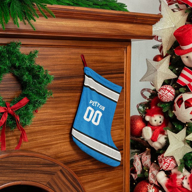 Blue, Silver, Black & White Football Team Small Christmas Stocking (Creator Uploaded)