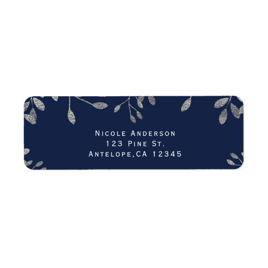 Blue & Silver Botanical Modern Wedding Invitation Return Address Label