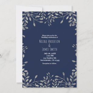 Blue & Silver Botanical Modern Wedding Invitations
