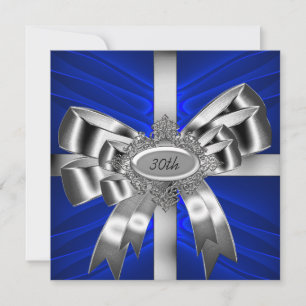 Blue Silver Bow 30th Black White Jewel Invitation