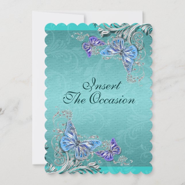 Blue silver bridal shower invitation (Front)
