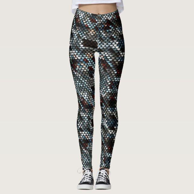 Blue, Silver & Brown Colours Mermaid Scales Leggings (Front)