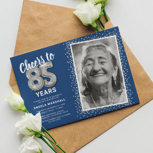 Blue Silver Cheers to 85 Years Birthday Invitation