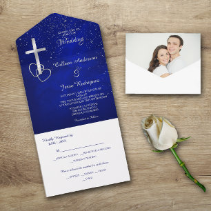 Blue Silver Christian Cross Photo Template Wedding