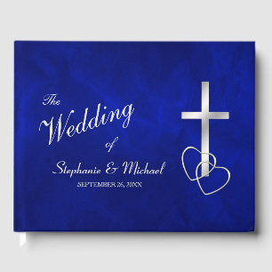 Blue Silver Christian Cross Wedding Guest Book