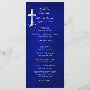 Blue Silver Christian Cross Wedding Program Programme