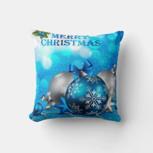 Blue & Silver Christmas Balls, Candy Cane, Stars Cushion