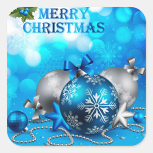 Blue & Silver Christmas Balls, Candy Cane, Stars Square Sticker