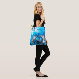 Blue & Silver Christmas Balls, Candy Cane, Stars Tote Bag