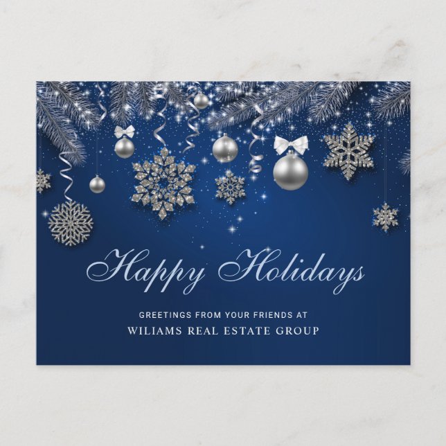 Blue Silver Christmas Ornament Corporate Greeting  Postcard (Front)