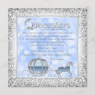 Blue Silver Cinderella Princess Quinceanera Invitation