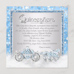 Blue Silver Cinderella Princess Quinceanera Invitation