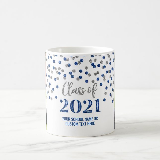 Blue Silver Class of 2021 Photo Graduation Mug (Center)