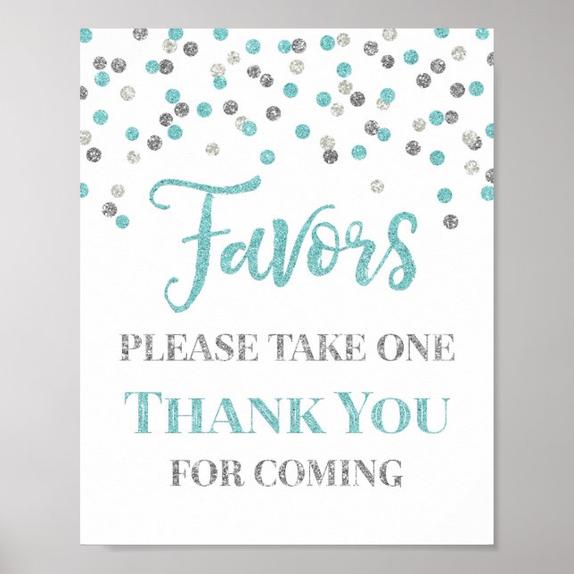 Blue Silver Confetti Favours Baby Shower Sign (Front)